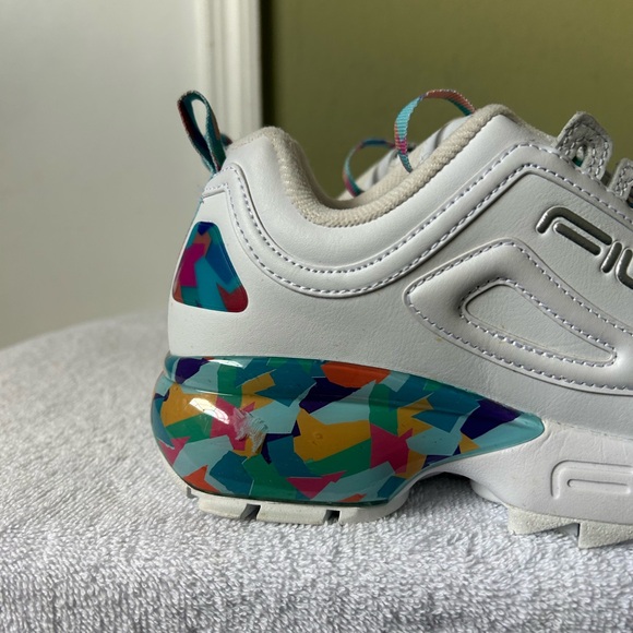 Fila Disruptor 2 Premium Platform White Sneakers with Colorful Heel Sz 8.5 - Picture 7 of 12